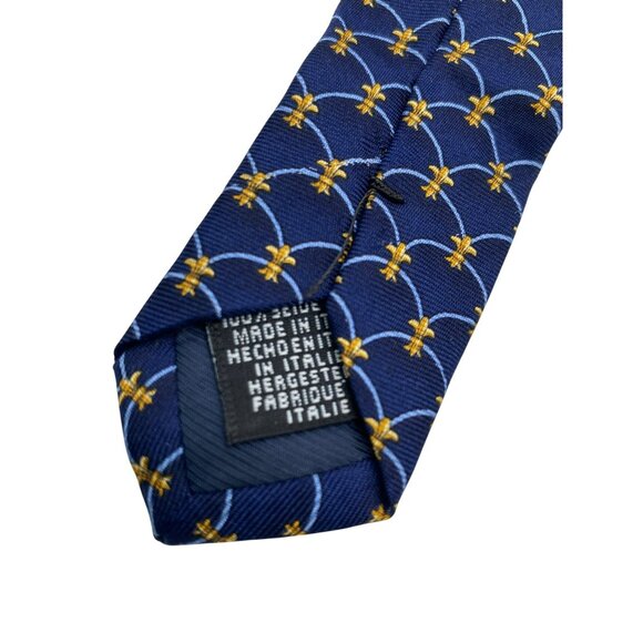 Beaufort Italian Italy Blue Navy Fleur de Lis Silk Tie Neck Luxury Vintage Mens - Picture 5 of 6